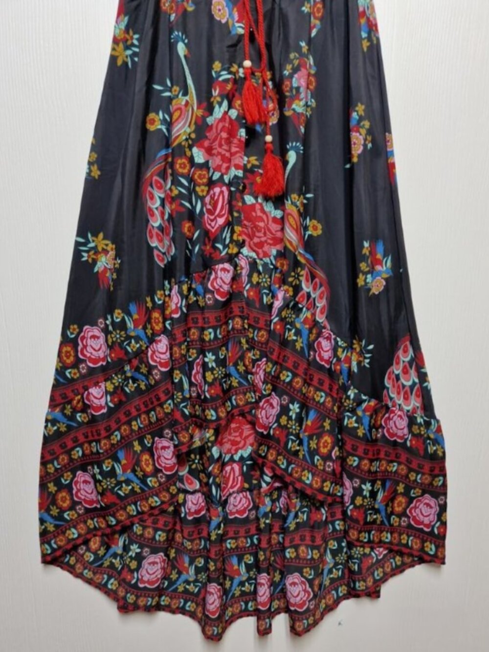 Black Boho Colorful Floral Maxi Dress - Frida Kahlo / Spanish Dancer Costume - Picture 4 of 10
